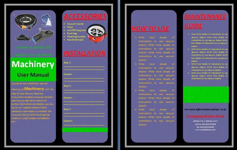 Machine Operational and Care Manual Template