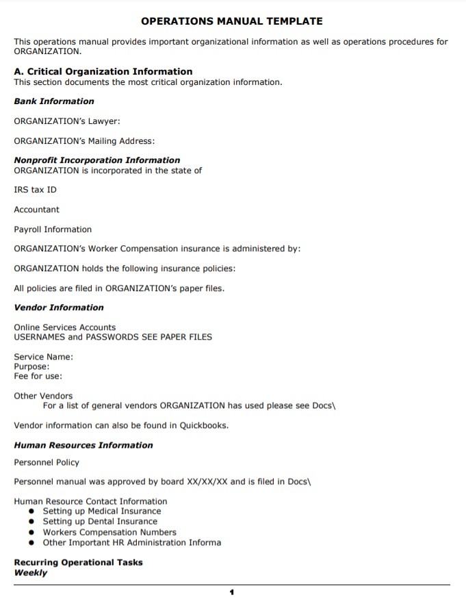 Operational Manual Template