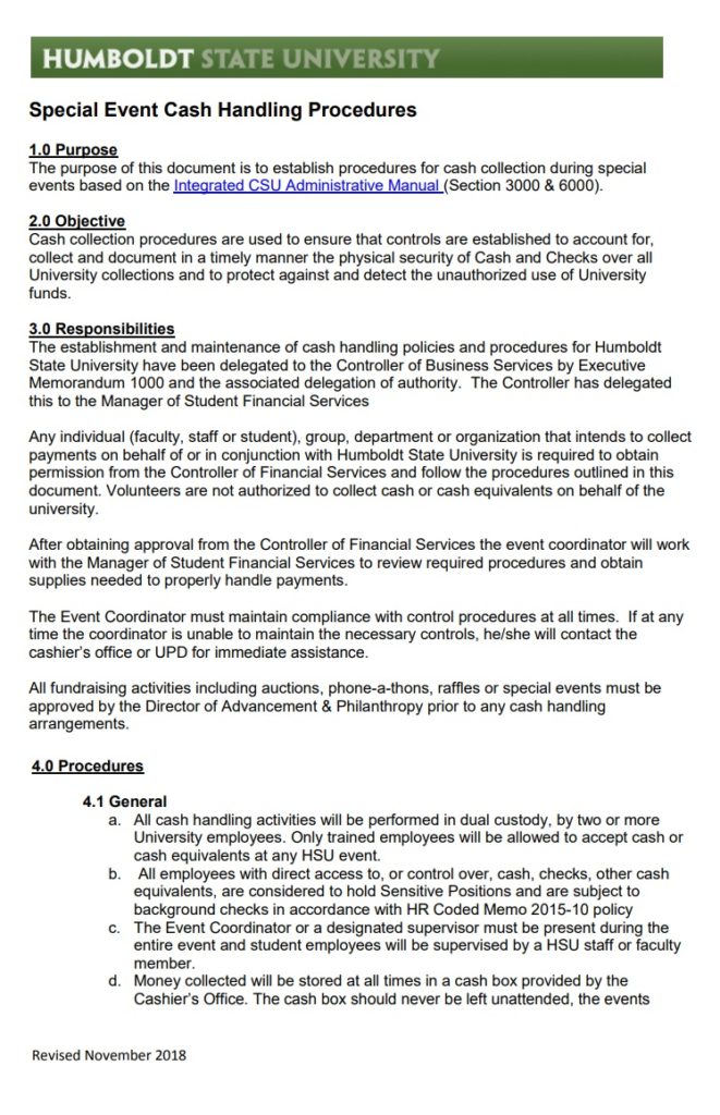 Cash Handling Manual Instruction Template