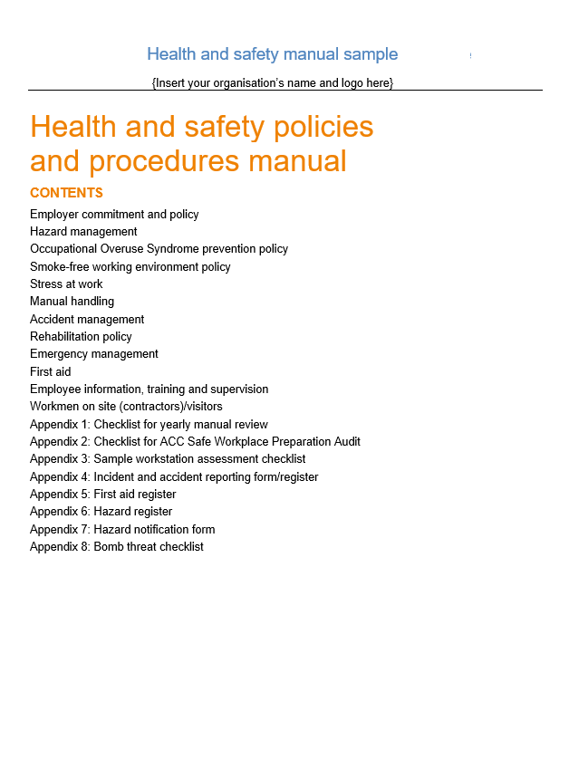 Health and safety manual sample